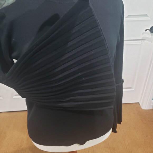 Banana Republic Women's Black Fluted Pleat Sleeve Sweater Size XL Holiday Party - Picture 3 of 6